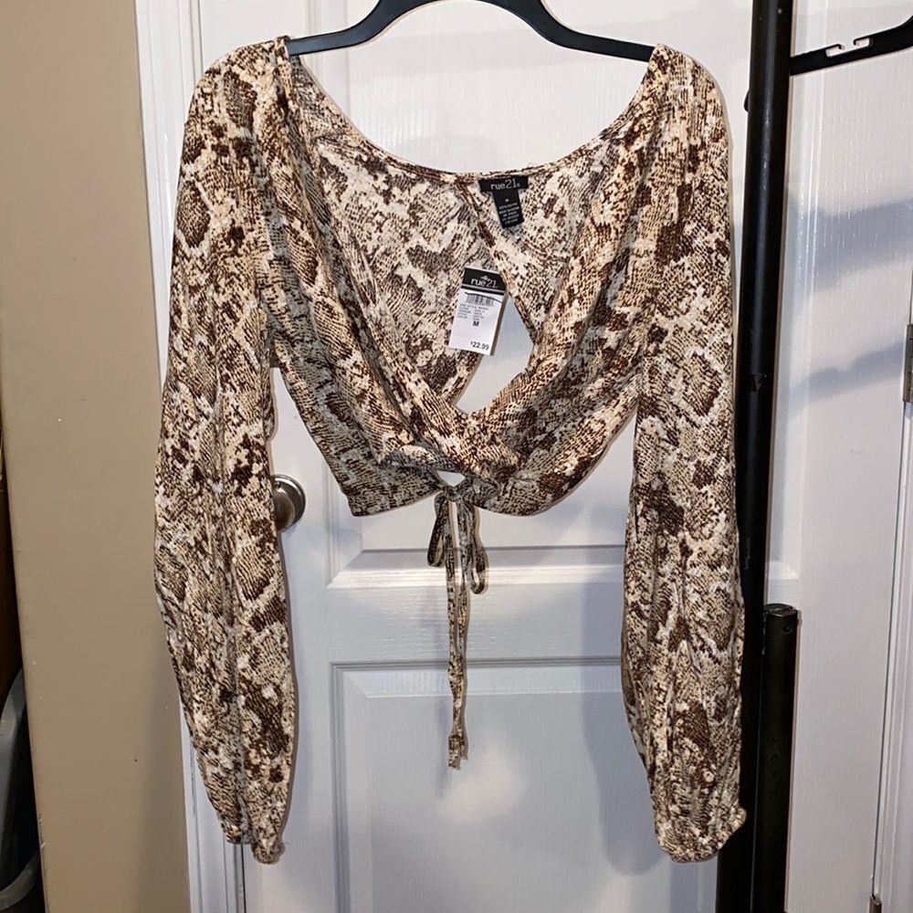 Snakeskin Long Sleeve Sheer Top - Brand New With Tags